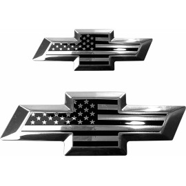 EverPartStore 2015-2020 Suburban Tahoe, Black/Chrome Flag Metal Overlay Emblem Front Rear Set