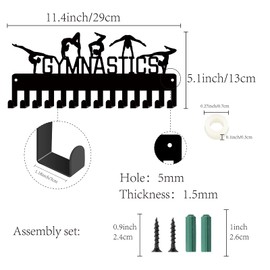 CREATCABIN Gymnastics Medal Holder Display Medal Hanger Rack Sports Metal Hanging Awards Iron Small Mount Decor With 14Hooks for Wall Home Badge Race Running Gymnastics Swimming Black 11.4 x 5.1 Inch