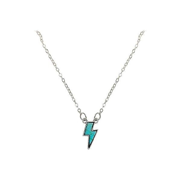 Kuskins Turquoise Lightning Necklace,Retro Bohemian Style Turquoise With Lightning Pendant,Antique-Style