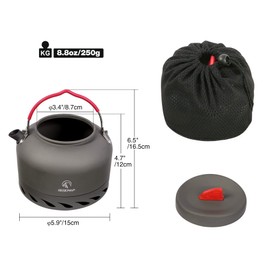 REDCAMP Camping Kettle, Compact Lightweight Aluminium Fast Heating Gas Teapot for Outdoor Cooking Backpacking Picnic Fishing 1.4L
