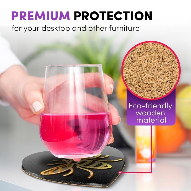 2 x Heart Coasters - 3D Manchester Bee Logo Cork