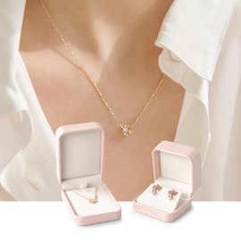 Oirlv Luxury Leather Necklace Pendant Gift Box Jewelry Box Small Jewelry Storage Display Case for Christmas Wedding Engagement Birthday (Pink)