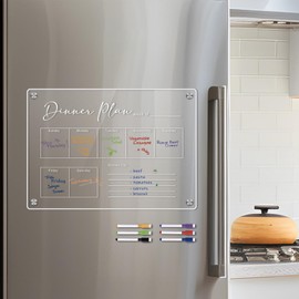 Magnetic Dry Erase Board | Weekly Planner Noteboard Planner Board,Clear Acrylic Planning Boards Fridge, Magnetic Calendar Board with Markers, Meal Planner