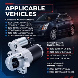 Tutor Auto 17986N New Starter Motor Replacement Compatible with Chevy Traverse 09-17, Impala 12-20, GMC Acadia 07-16, Buick Enclave Lacrosse, Cadillac SRX XTS STS, Pontiac Saturn Suzuki, 3.0L 3.6L