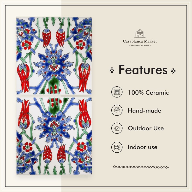 Casablanca Market MT039 Mediterranean Ceramic Asphahan Decorative Tile, Blue