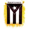 Puerto Rico Black & White Window Hanging Flag - Rear View Mirror & Double Sided - Fringed Puerto Rican Mini Banner with Suction Cup