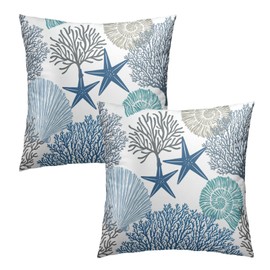 Summer Coastal Pillow Covers 18x18 Inch Set of 2 Navy Blue Coral Throw Pillowcase Beach Nautical Ocean Theme Pillows Case Outdoor Decorative Square Cushion Covers for Home Sofa Bed Couch Living Room
