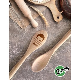 Levaukiem 2PCS Funny Wooden Spoons for Cooking, Novelty Friends TV Show Decor for Women, Schitts Merchandise Cooking Spoons, Kitchen Decor Accessories Housewarming Gifts for Chef Woman Fans