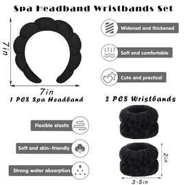 Spa Headbands for Washing Face Wristband Set Sponge Makeup Skincare Headband Wrist Towels Bubble Soft Terry Towel Cloth Hairband for Women Puffy Headwear Non Slip Thick Thin Hair Headwear (Leopard)