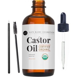 USDA Organic Castor Oil, Pure Cold Pressed, Hexane Free, from Blancc - Stimulate Growth for Eyelashes, Eyebrows, and Hair. Smooth Face and Skin - with Treatment Starter Kit