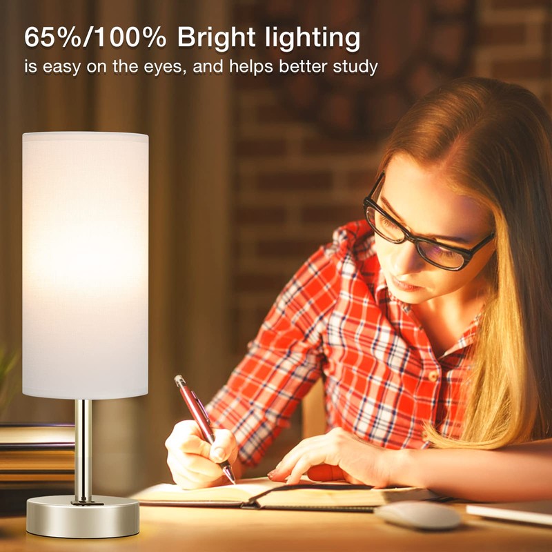 White Bedside Touch Table Lamps for Bedroom Nightstand with USB-C