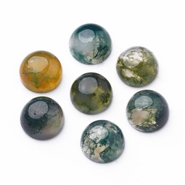 HOBBIESAY 40pcs Natural Moss Agate Cabochons 8mm Half Round Dome Chakra Stones Sea Green Quartz Chakra Stone Crystals Gemstone Cabochons for Jewelry Making, Moss Agate