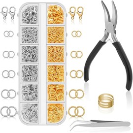 Eslabones Aros de Salto para Suministros, Fabricación de Joyas y Reparación de Collares con Alicates para Aros de Salto y Aro de Salto Abierto (1200 Piezas Plata y Oro)
