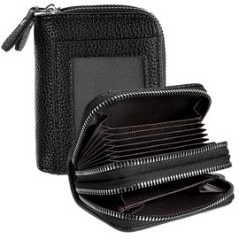 MBAIYO Credit Card Holder Wallet for Women, Leather RFID Blocking Credit Card Holder Wallet with 12 Card Slots Cash Zipper Coin pouch with ID Window Minimalist Purse