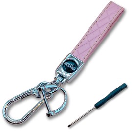 HYmish Key Chain for Cars, Women's, Men's, Metal Fittings, PU Leather, Smart Key, Silver, 5.7 inches (14.5 cm), Pink