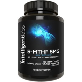 5MG L-5 MTHF by Intelligent Labs, L-5 Methylfolate Activated Folic Acid Supplement as Quatrefolic Acid, Activated Folate