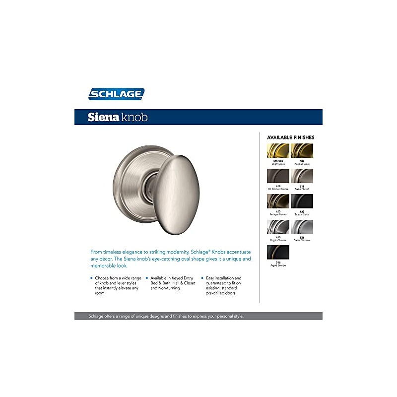 Schlage F10 V SIE 619 Sienna Door Knob, Hall &