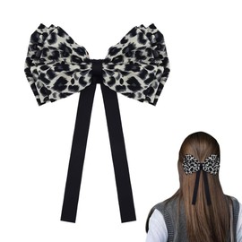 Leopard Print Hair Clip for Women Silky Satin Hair Bows Hairclip Hairpin for Girls Ribbon Bow Clips Barrette for Ponytail Hair Accessories Ornaments