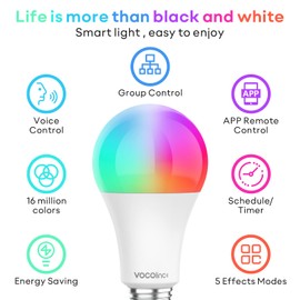 VOCOlinc Smart Light Bulb Works with Apple Homekit, Alexa, Google Home, Full Color Changing WiFi LED Bulbs, 850 Lumens Dimmable Multicolor 2200K-7000K, A21, 9.5W, 2 Pack