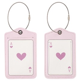 KINCHYGO, 2 Pack Poker Playing Card Luggage Labels Tags Spade PU Leather Suitcases Tag for Travel Heart Pink