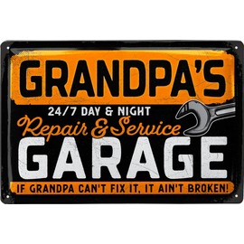 LANOLU Grandpa's Garage Decor - Workshop Sign, Metal Plaque, 12x8"