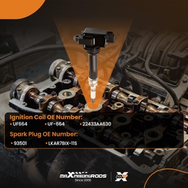maXpeedingrods UF664 Set of 4 Ignition Coil Pack and Iridium Spark Plugs Fit for Subaru Forester 2011-2012 H4 2.5L, for Subaru Impreza 2012 H4 2.0L, Ignition Coil Kit Replaces UF-664 22433AA630
