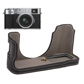 Leather Camera Case Leather Camera Half Case Camera Protective Case Bottom Opening Version for X100V(Black)
