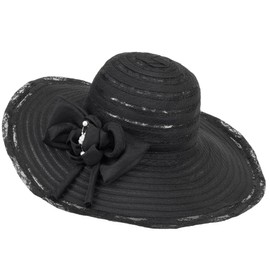 Wide-Brim Floppy-Kentucky-Hat for Womens - Foldable Lace Sun-Hats with Flower Fascinator Tea Party Wedding Hat Black