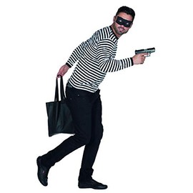 Rubie's 14370-8 Bachelor Party Tank Cracker Bankraüber Crook Criminal Burglar Shirt + Eye Mask (8), Black/White