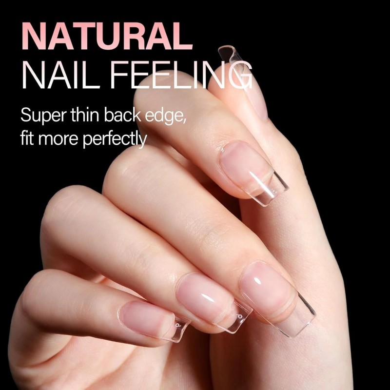 AILLSA Short Square Nail Tips Full Cover Clear 1 Fl