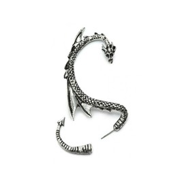 Dragon Ear Cuff Stud Earrings with Silver Tint by Serebra Jewelry, Metal, Crystal