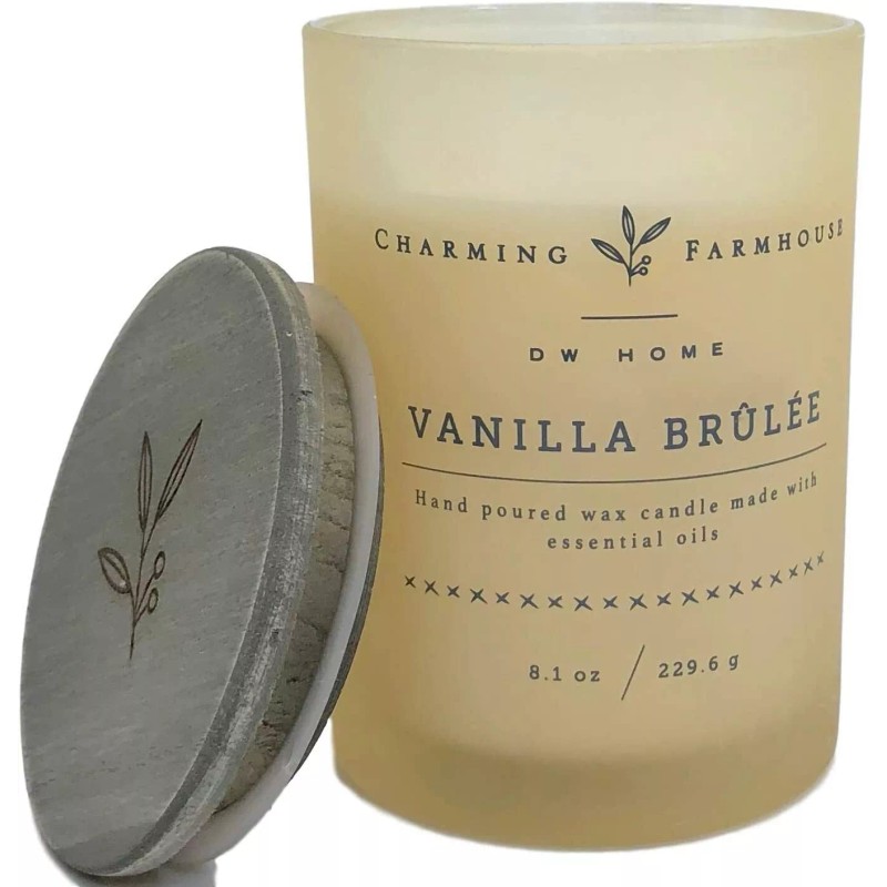 DW Home Charming Farmhouse Vanilla Brulee Scented Candle with Wood