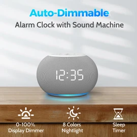 Reacher Auto-Dimmable Sound Machine Alarm Clock with Night Light, 20 Soothing Sounds, LED Digital Display, Sleep Timer, Precise Volume Control, White Noise Soother for Baby, Adults, Bedrooms