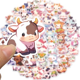 Cute Cow Stickers, Animal Stickers for Kids Teens, 50Pcs Rainbow Cattle Waterproof Vinyl Stickers for Water Bottles, Laptop, Scrapbook, Cow Aesthetic Stickers Bulk, Party Supplies (Calf)