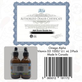 Omega Alpha Omega Alpha Vitamin D3 Liquid D Drops Supplement 1000 IU Immune Booster Strong Bones and Teeth For Adult Men Women and Kids Orange Flavour 2 x 50mL 2-Pack Made In Canada