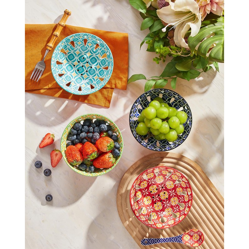 Metahom Ceramic Berry Basket, 6" Colorful Fruit Bowl, Round Berry