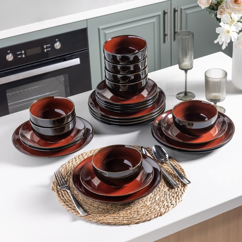 LERATIO Ceramic Dinnerware Sets for 4,Stoneware Coupe Plates and Bowls