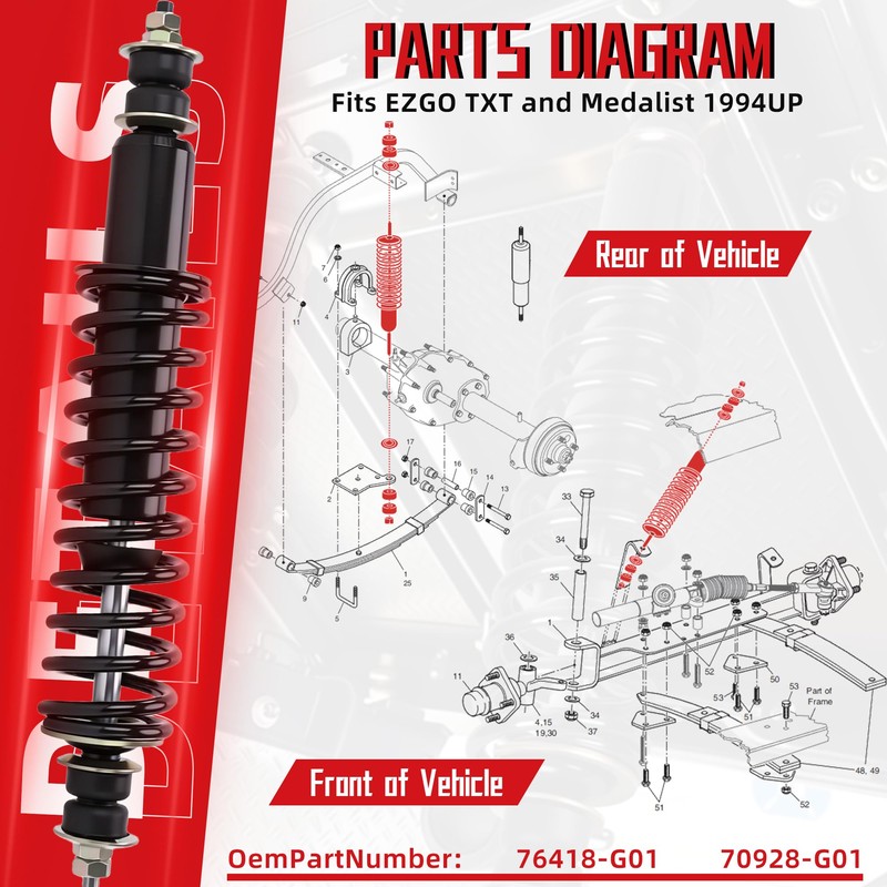 2 Packs Front and Rear Golf Cart Shock Absorbers Replacement