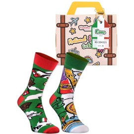 Rainbow Socks Italian Socks in a Suitcase - For Travellers, Tourists, Italy Lovers, 1 Pair In The Colours Of The Italian Flag - Good Food, Pasta, Pizza, Coffee, Wine, Art, 1 x National Socks Box-Italy