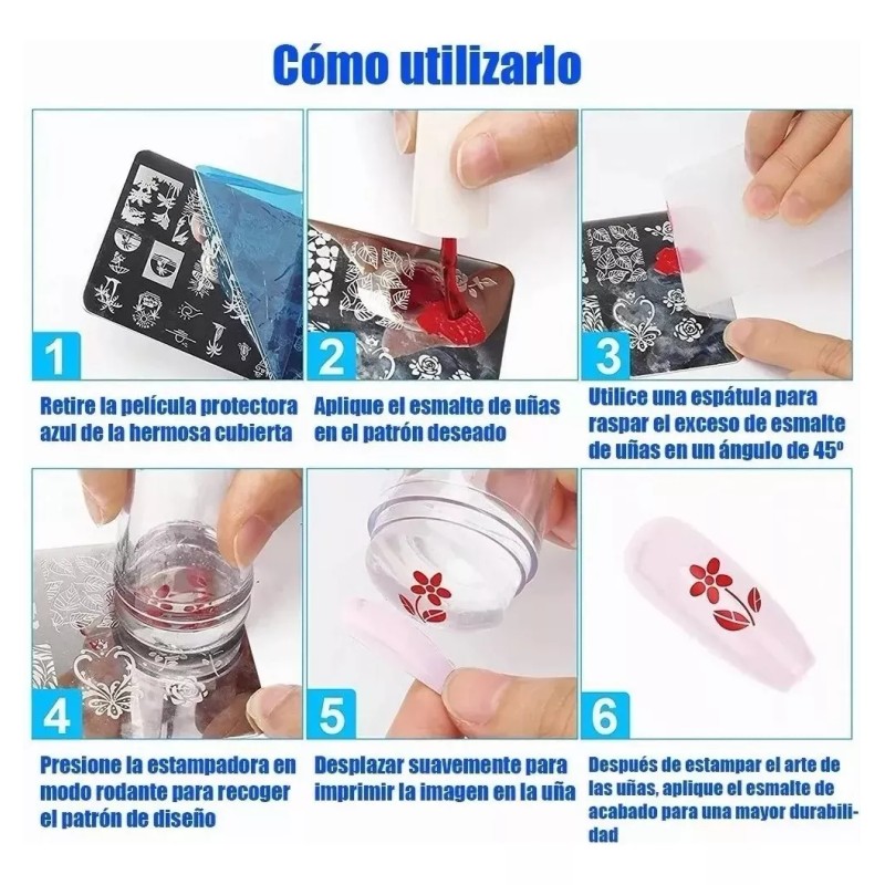 Dolores Juego Plantillas Estampado Uñas Placa Sello Raspador Esponja