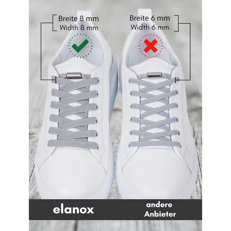 ELANOX 8 mm Wide Elastic Shoelaces, Pack of 4 for