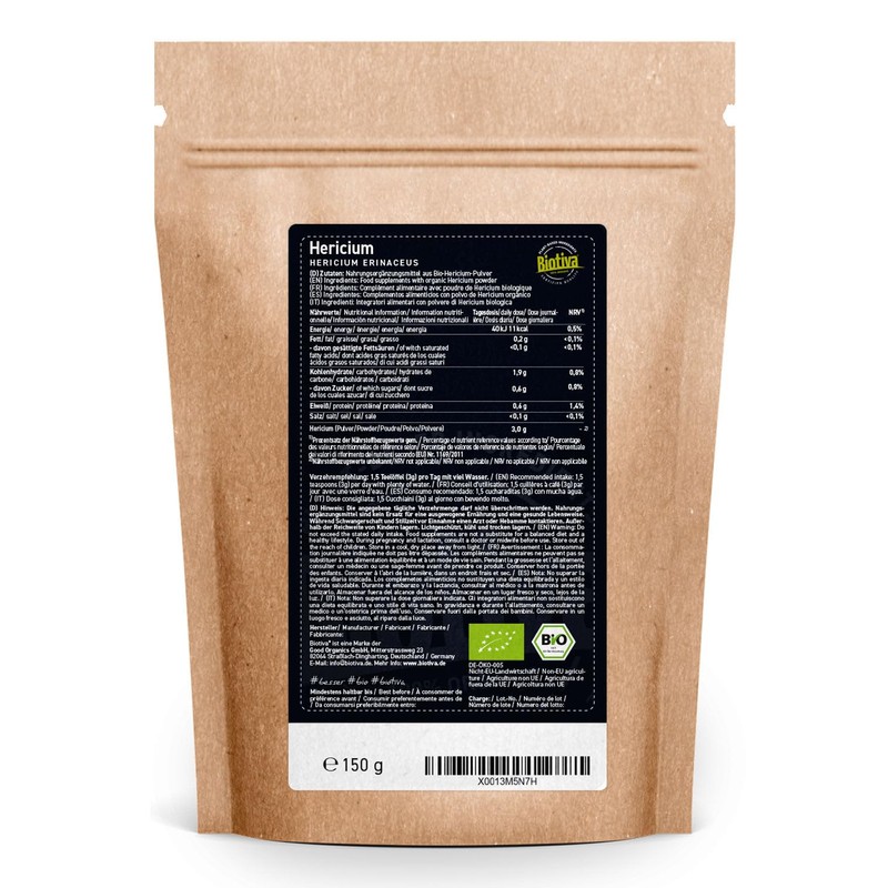 Hericium Powder Organic 300g (2x150g) - Hedgehogs - Vegan -