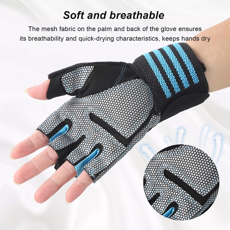 Half Finger Adjustable Cycling ShockAbsorbing Gloves AntiSlip Bicycle Gloves Blue(Blue