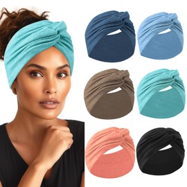HAUHC Extra Wide Headbands for Women 7'' Large Cotton Like Turban Knotted Bandana Head Bands for Women Non Slip, Boho Headbands for Women's Hair Workout Sports Yoga Skincare