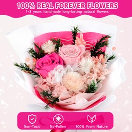 Preserved Flowers Bouquet, Flowers for Delivery Prime, Gift for Her, Girlfriend, Mom on Christmas, Valentine's Day, Mother's Day, Anniversary, Birthday (Pink)