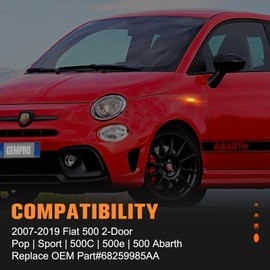 Gempro LED Side Marker Light for 2007-2019 Fiat 500 500e 500c Abarth Sequential Amber Front Turn Signal Lamps Smoked Len, 2PCS