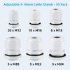 50 Pack Waterproof Cable Glands Adjustable 3-16mm Cable Connectors M12