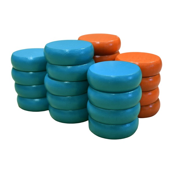 26 Orange and Light Blue Crokinole Discs - Full Set