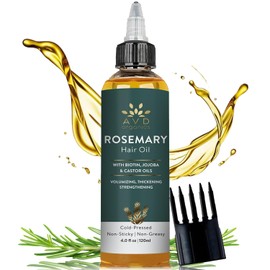 AVD ORGANICS Aceite de romero para el crecimiento del cabello y el cuero cabelludo | Infundido con boitin | Refuerzo del cabello nutritivo y voluminizador | infundido con jojoba y aceite de ricino | NO - OGM 4.1 fl oz