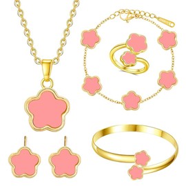 Four-leaf Clover Jewellery Set 5 Pieces Lucky Five-Leaf Clover Alloy Jewellery Set 18 K Gold-Plated Four Leaf Clover Bracelet Four-Leaf Clover Jewellery Set for Women